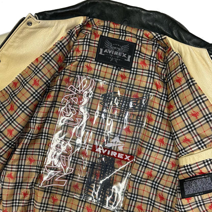 ARCHIVE Avirex Atlanta Leather Jacket In Dark Green & Cream - Bootleg ( XL )