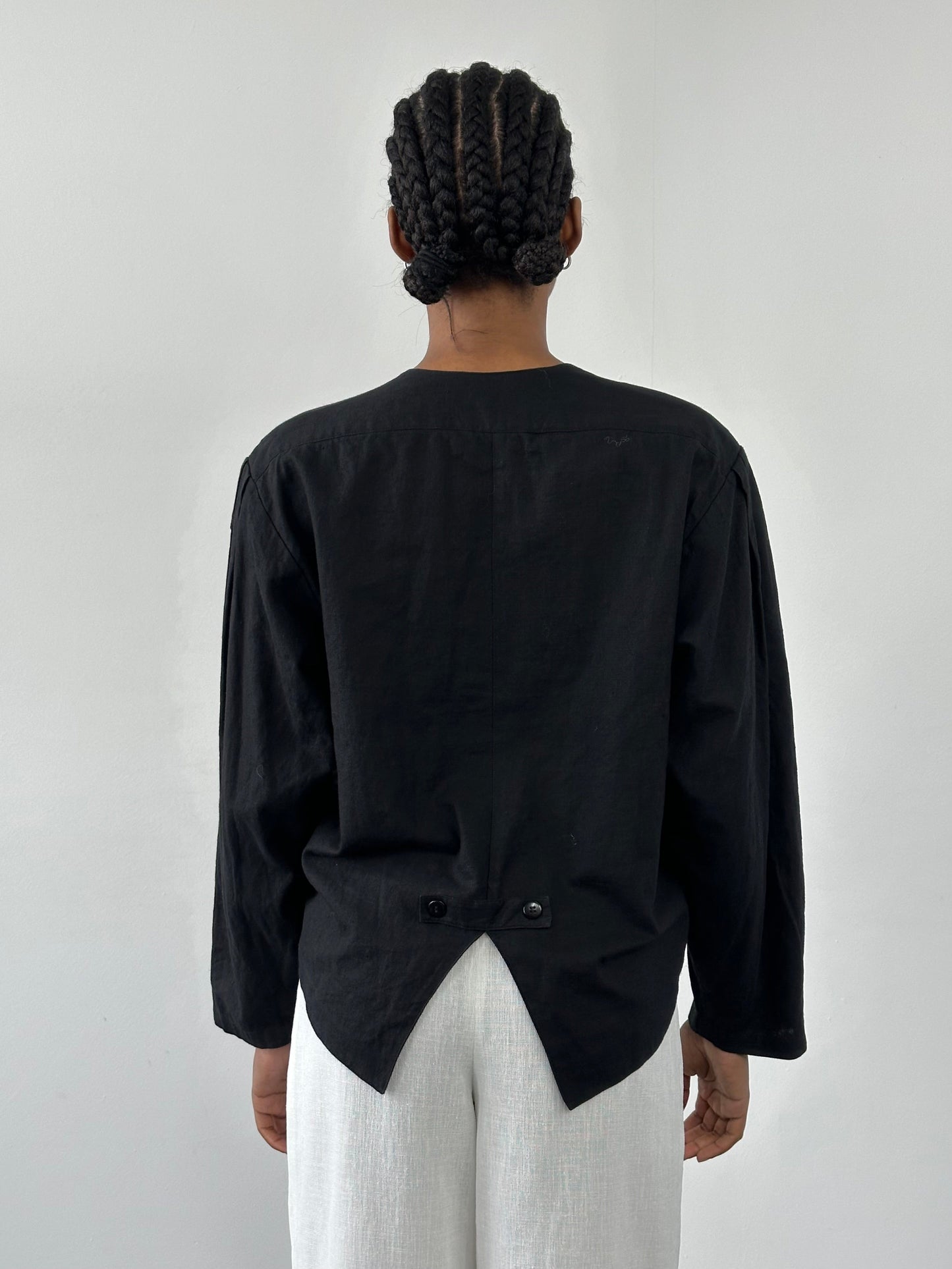 Vintage 1990s Linen Cotton Boxy Crop Jacket – M
