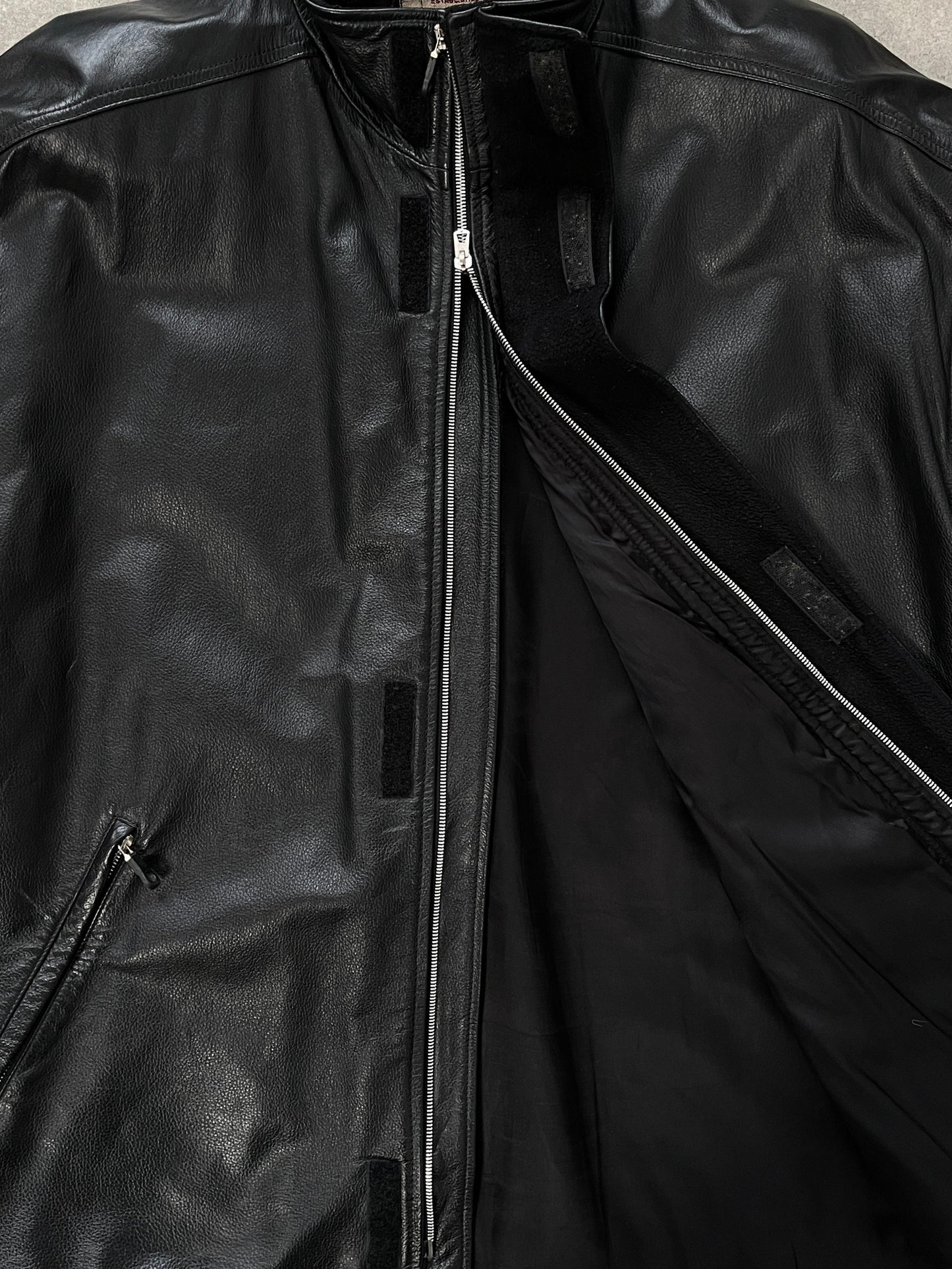 Armani Jeans 2000s High Neck Double Zip Leather Jacket - XXL