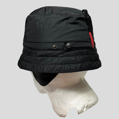 Prada Sport 00’s Nylon Fleece Dog Ear Bucket Hat - M/L | O/S, Black