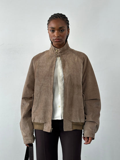 Vintage 1990s High Neck Suede Bomber Jacket - XL