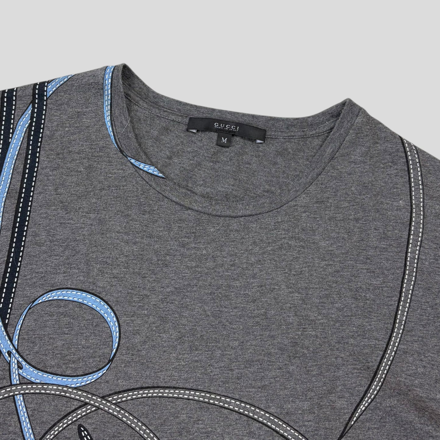 Gucci by Frida Giannini 2008 Ribbon Graphic Logo T-shirt - S/M | O/S, Grey
