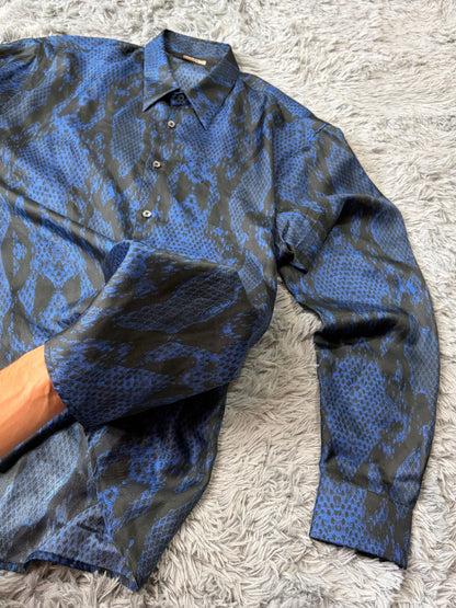 Roberto Cavalli 2023 Silk Python Print Blue Shirt - L | O/S, Black
