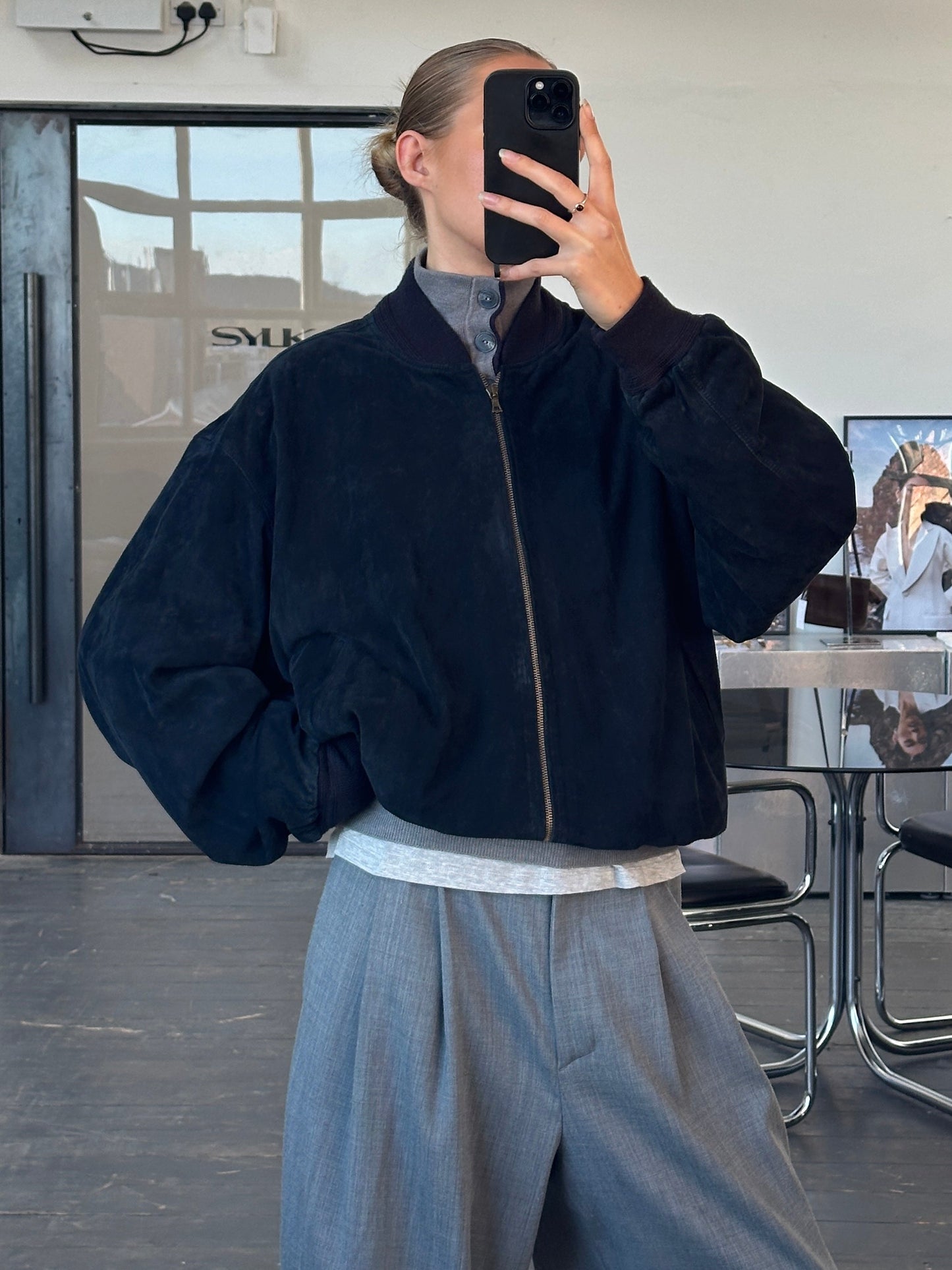 Vintage 1980s Suede Bomber Jacket - XL