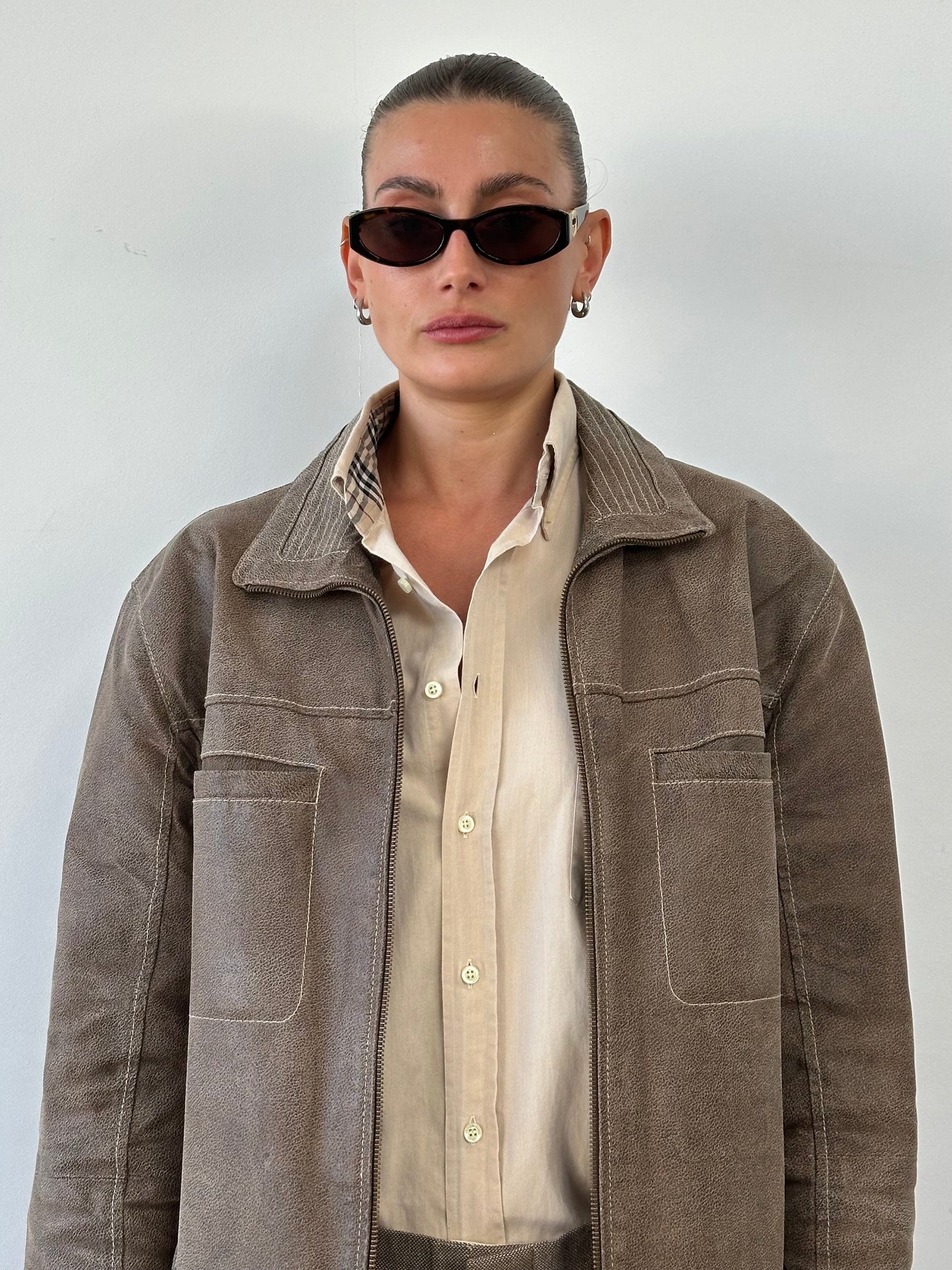 Vintage Textured Leather Jacket - XL