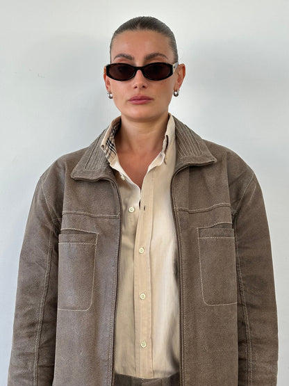 Vintage Textured Leather Jacket - XL