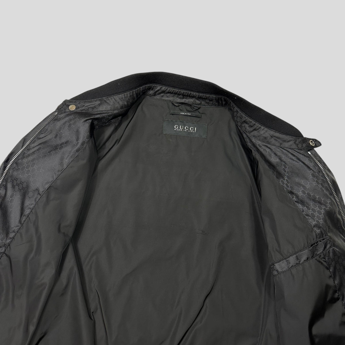 Gucci 2012 Nylon Monogram GG Web Logo Bomber Jacket - IT52 (L) | Large, Black