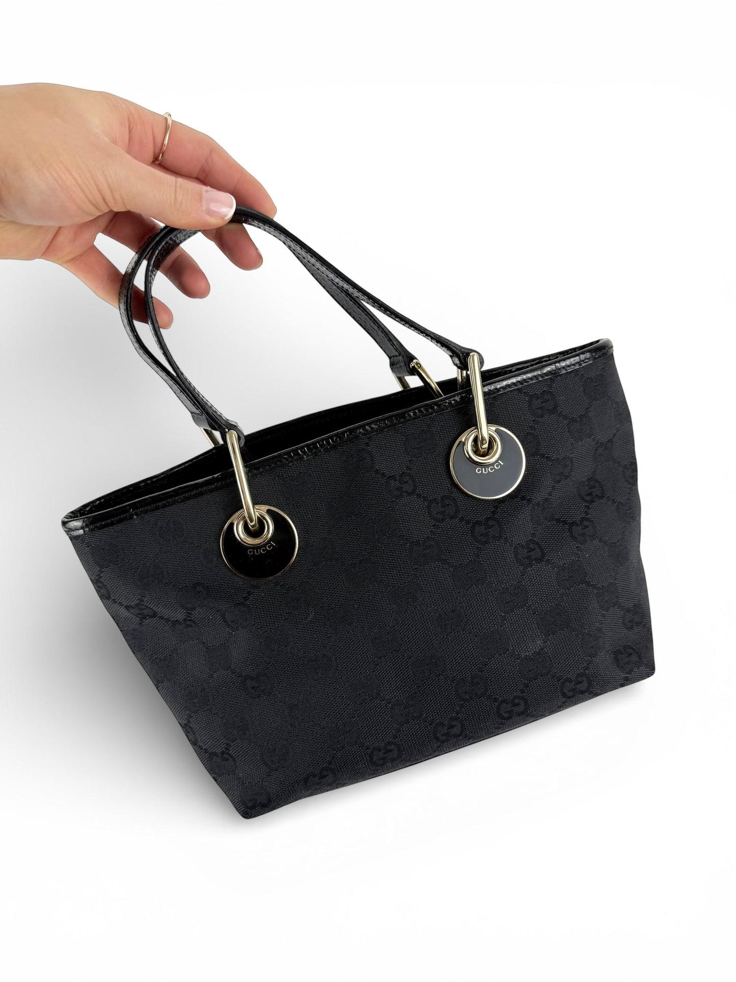 Vintage 90s Gucci Monogram Black Mini Tote Handbag | O/S, Black