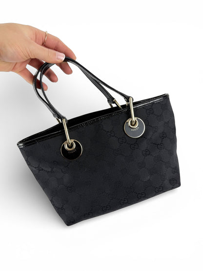 Vintage 90s Gucci Monogram Black Mini Tote Handbag | O/S, Black
