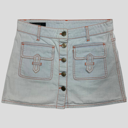 Gucci 2009 Denim Contrast Stitch Cargo Pocket Wraparound Miniskirt - IT38