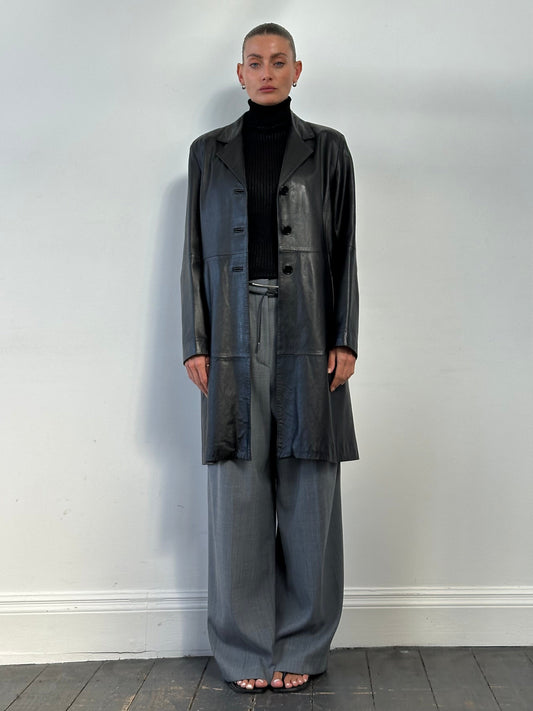 Italian Vintage Smooth Leather Trench Coat - M