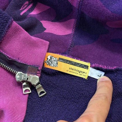 Bape OG 2004 Purple Camo Spellout Full Zip Hoodie - L/XL