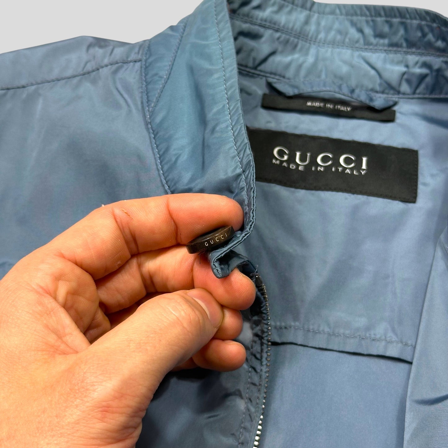 Gucci 2012 Baby Blue Stripe Seam Nylon Shimmer Jacket - IT52 (L) | Default Title, Blue