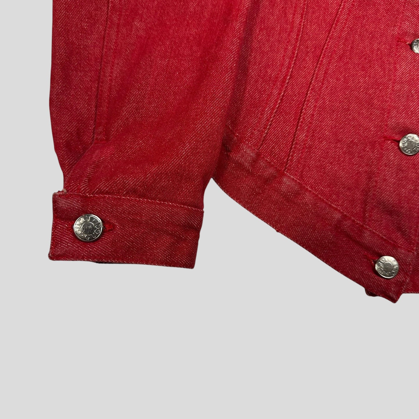 Gucci by Tom Ford 1999 Red Denim Cropped Front Drop Jacket - IT42 | Default Title, Red