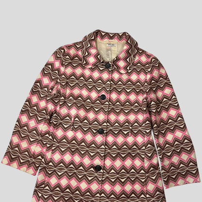 Miu Miu 00’s Aztec Pattern Silk & Wool Overcoat - IT42 | Default Title, Pink
