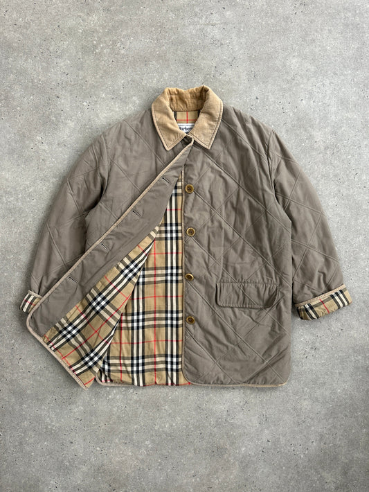 Burberry 1990s Quilted Nova Check Cord Collar Jacket – L