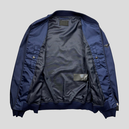 Prada Milano 2015 Metallic Blue Nylon Bomber Jacket - IT50