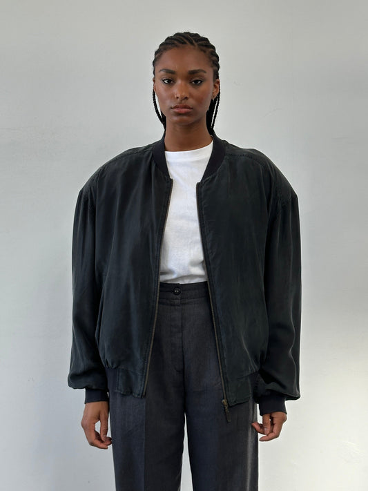 Vintage 1990s Pure Silk Bomber Jacket - L