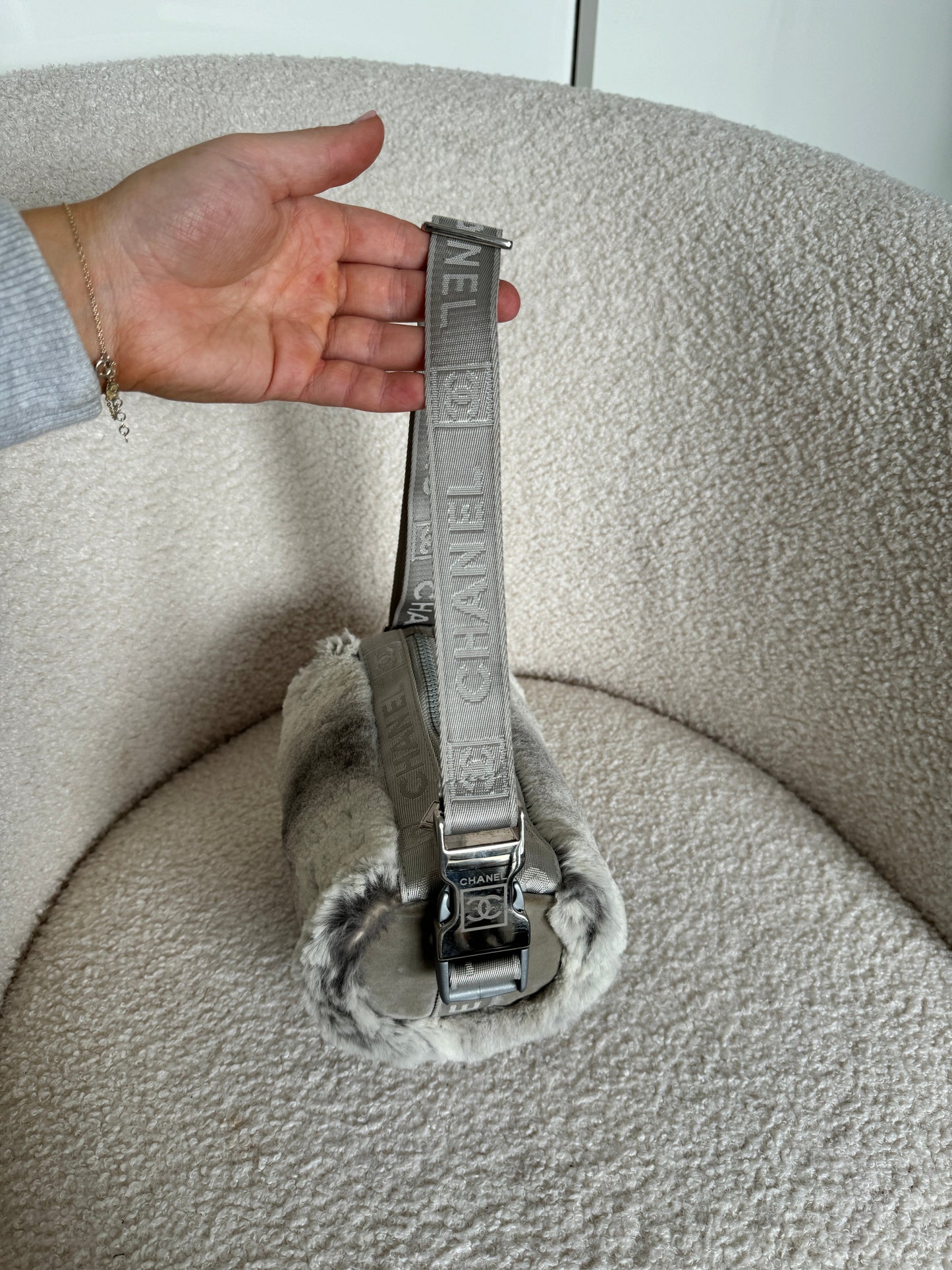 Vintage 2005/2006 Chanel Sport Lapin Fur Mini Duffle Shoulder Bag | O/S, Grey