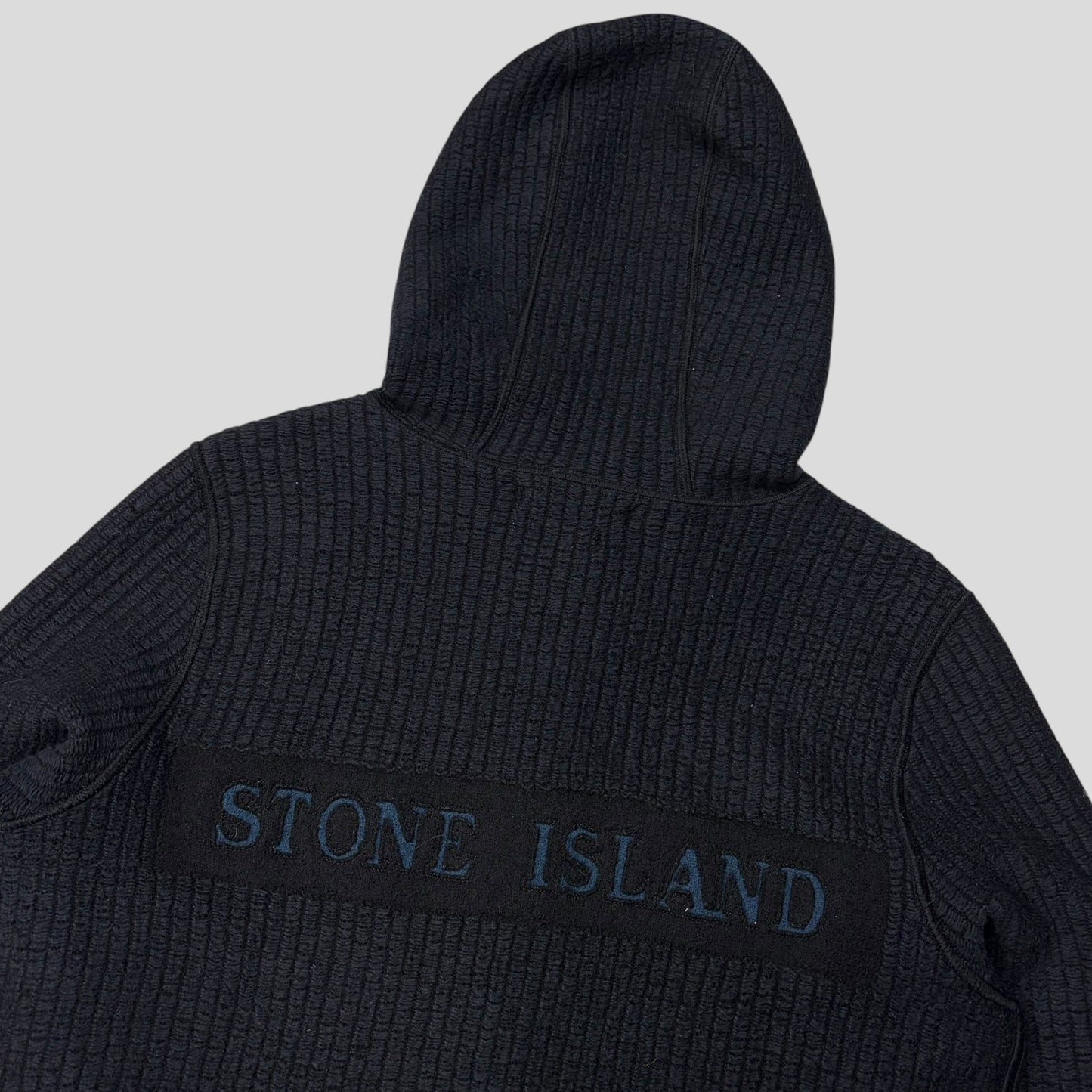 Stone Island AW04 Heavy Ribbed Knit Spellout Hoodie Jacket - M | Default Title, Navy
