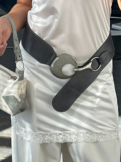 Vintage 1990s Chunky Circular Leather Belt - W35