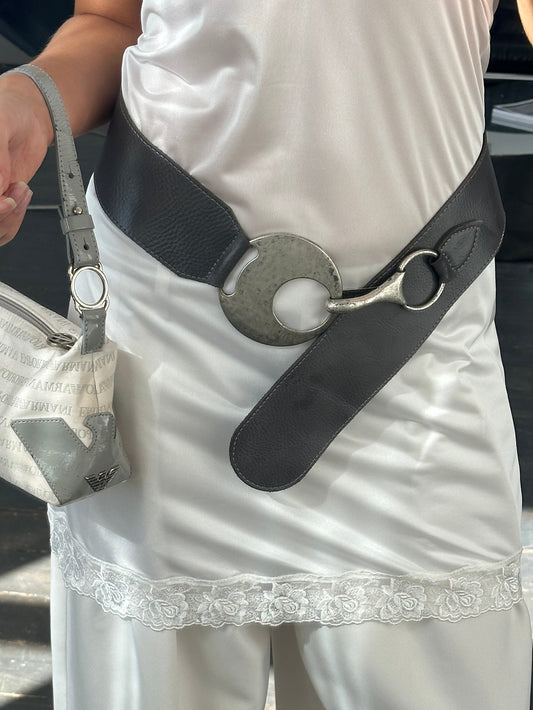 Vintage 1990s Chunky Circular Leather Belt - W35