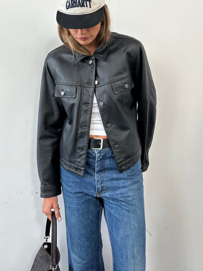 Vintage Boxy Leather Jacket - S/M