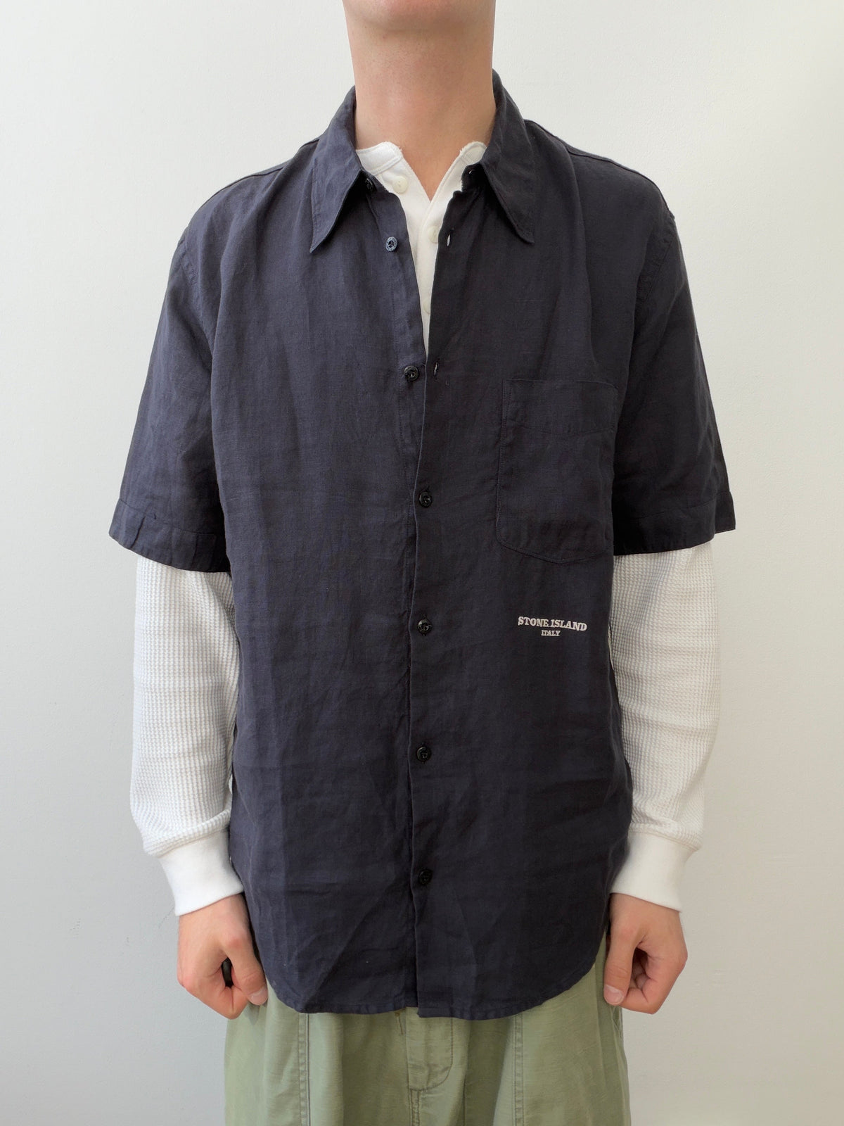 Stone Island SS06 Linen Short Sleeve Shirt | Large, Navy