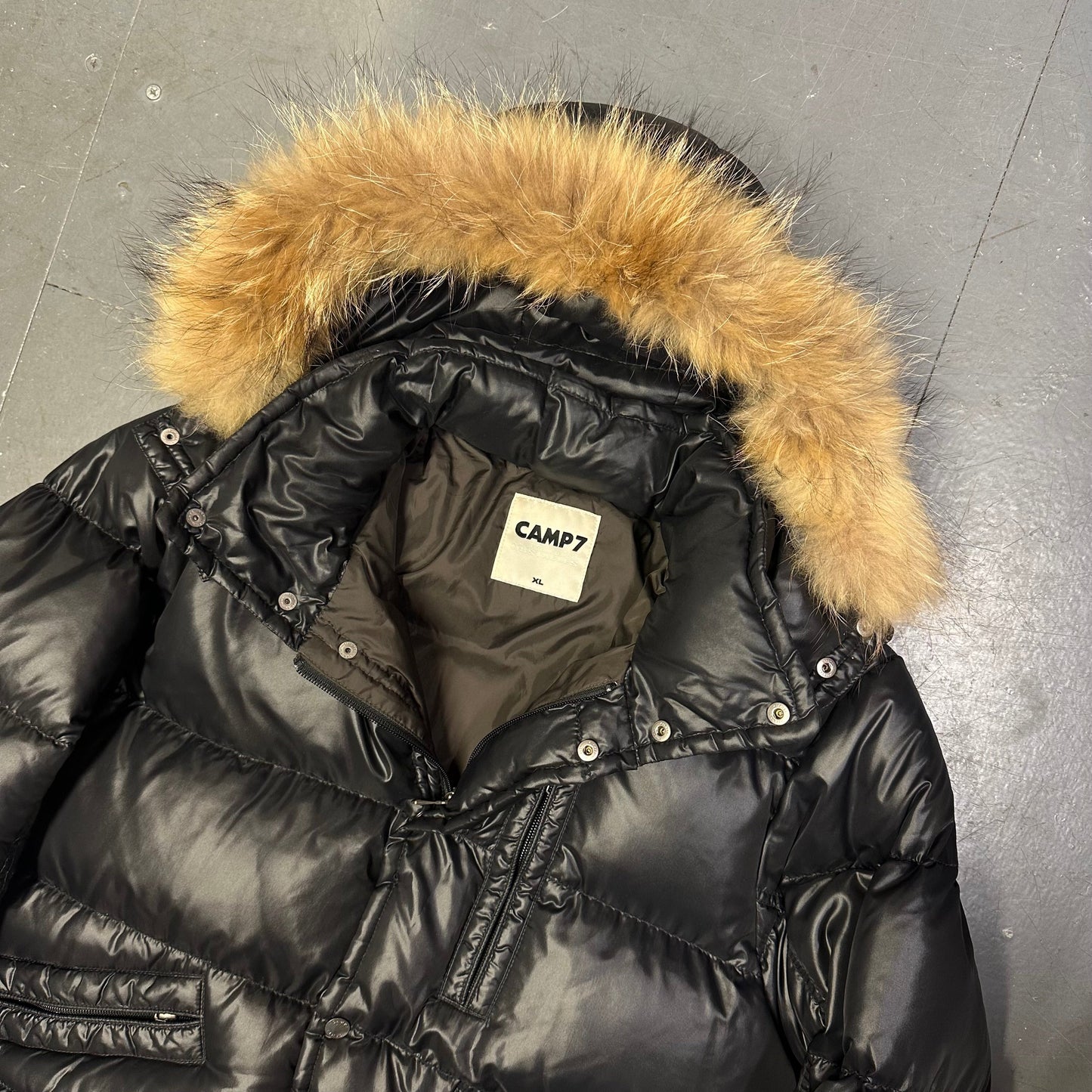 Camp 7 Fur Hood Puffer Jacket In Black (XL) | Camp 7, Black