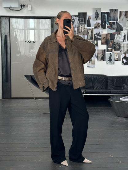 Vintage 1980s Boxy Leather Jacket - XL