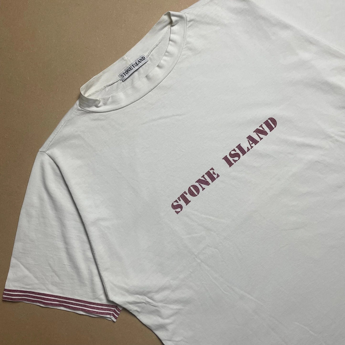 S/S 1993 Raspberry Red Speckled Spell Out T-shirt