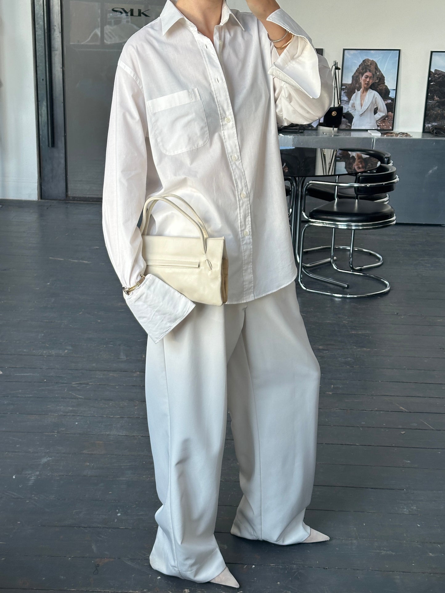 Yves Saint Laurent Pour Homme 1990s Cotton Logo Dress Shirt – L