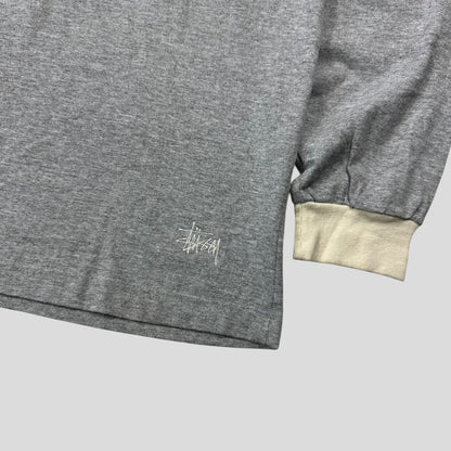 Stussy 90’s Made in USA Stock Logo Striped Crewneck T-shirt - L | Default Title, Grey