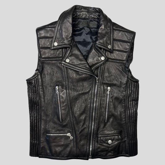 Neil Barrett 2012 Runway Leather Padded Multipocket Moto Vest - S | Default Title, Black