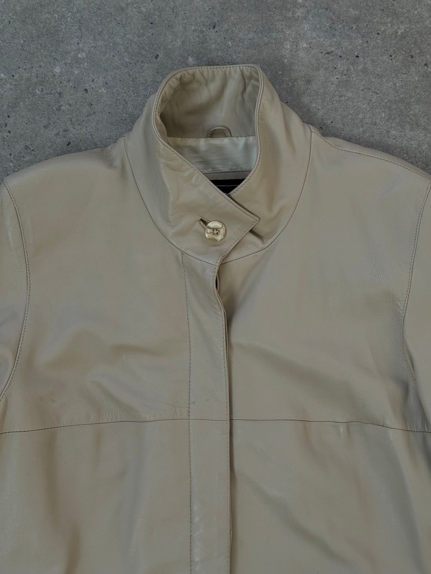Vintage 1990s High Neck Leather Trench Coat - M/L