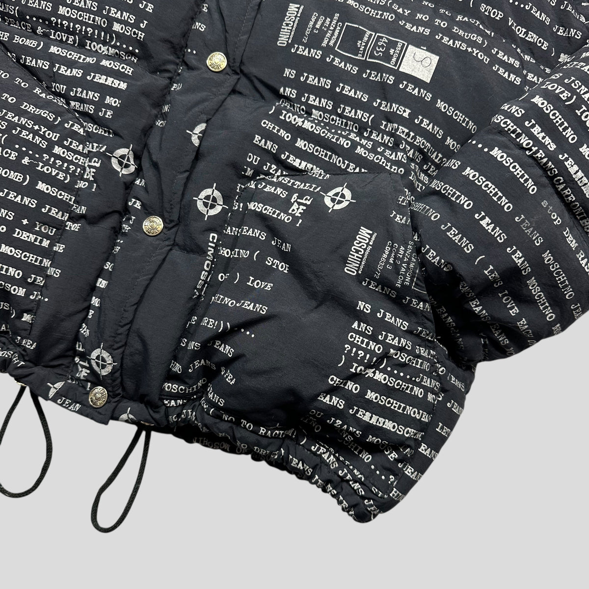 Moschino Jeans 90’s Typewriter Goose Down Puffer Jacket - XL | Large, Black