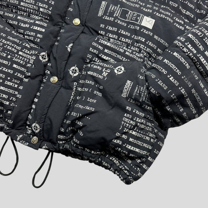 Moschino Jeans 90’s Typewriter Goose Down Puffer Jacket - XL | Large, Black