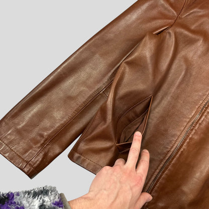 Prada Milano FW98 Whiskey Leather Nylon Lined Zip Work Jacket - IT50