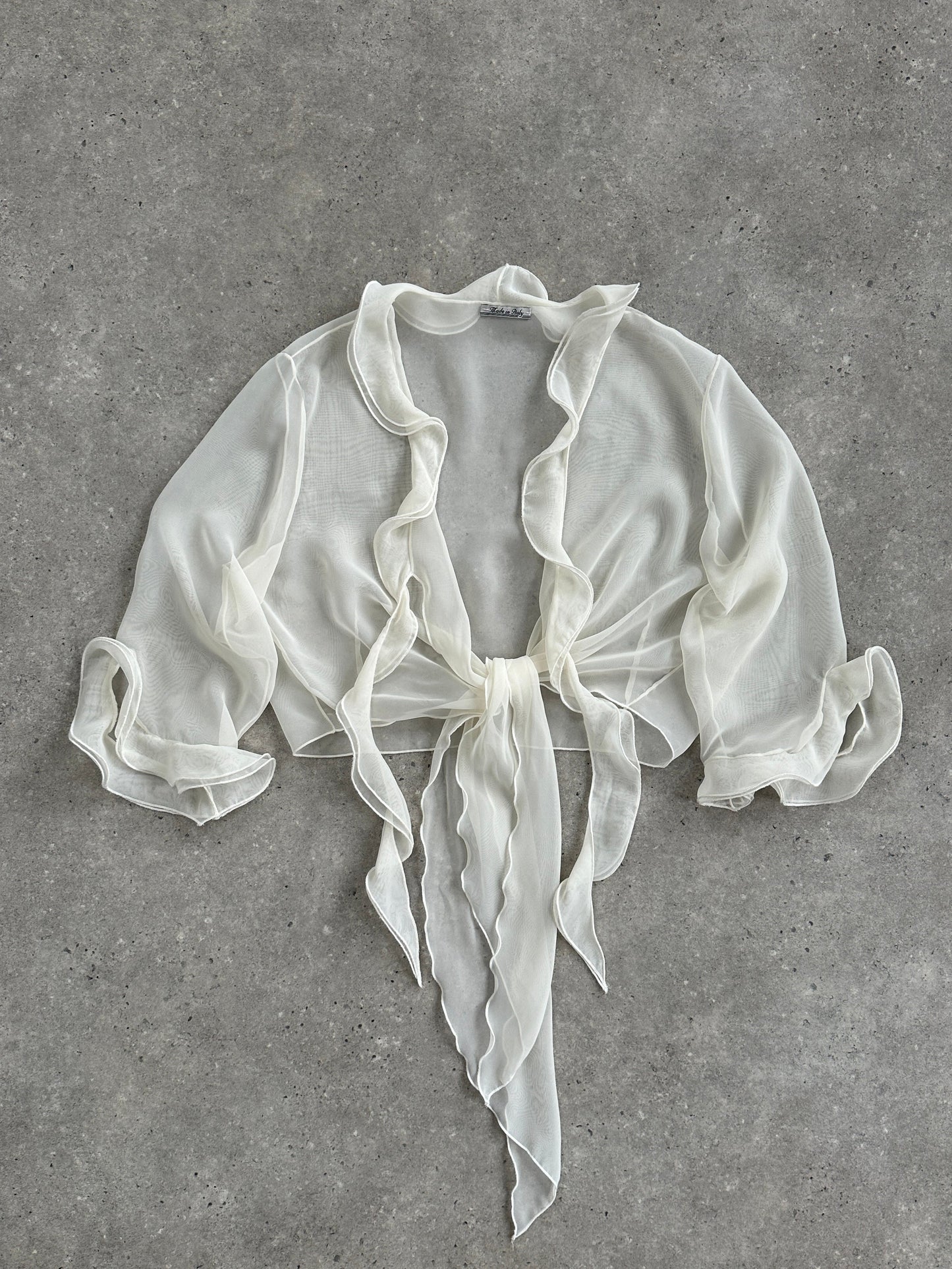 Italian Vintage Sheer Frill Tie Front Blouse - S-XL