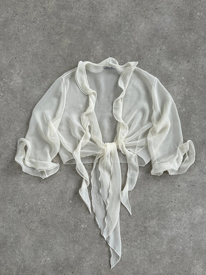 Italian Vintage Sheer Frill Tie Front Blouse - S-XL
