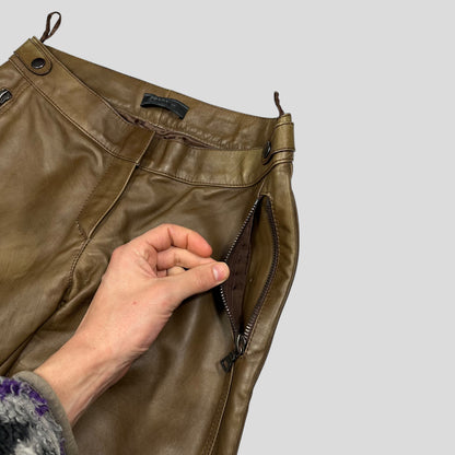 Prada Milano 00’s Khaki Brown Leather Moto Trousers - IT40