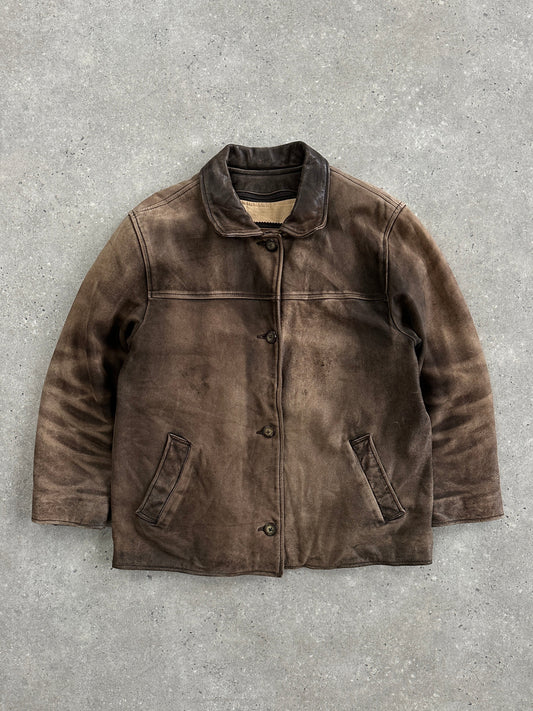 Vintage 1990s Distressed Leather Jacket - M