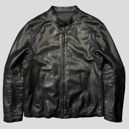 Prada Sport 2006 Leather Perforated Café Racer Logo Jacket - M | Default Title, Black
