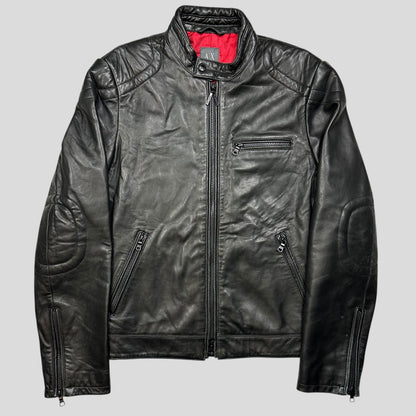 Armani Leather Moto Padded Biker Jacket - S