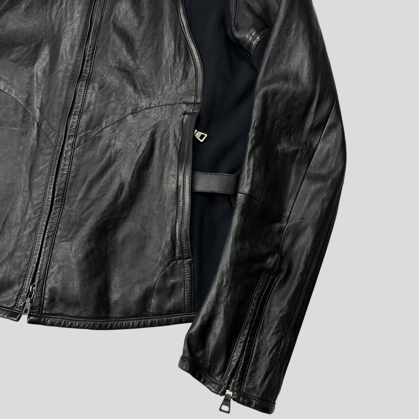 Prada Sport SS00 Leather Biker Curved Panelled Moto Jacket - IT48 (S) | Default Title, Black