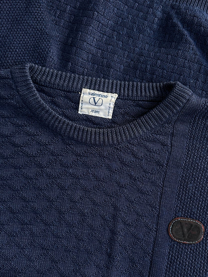 Valentino 1990s Cotton Cable Knit Logo Jumper - M/L