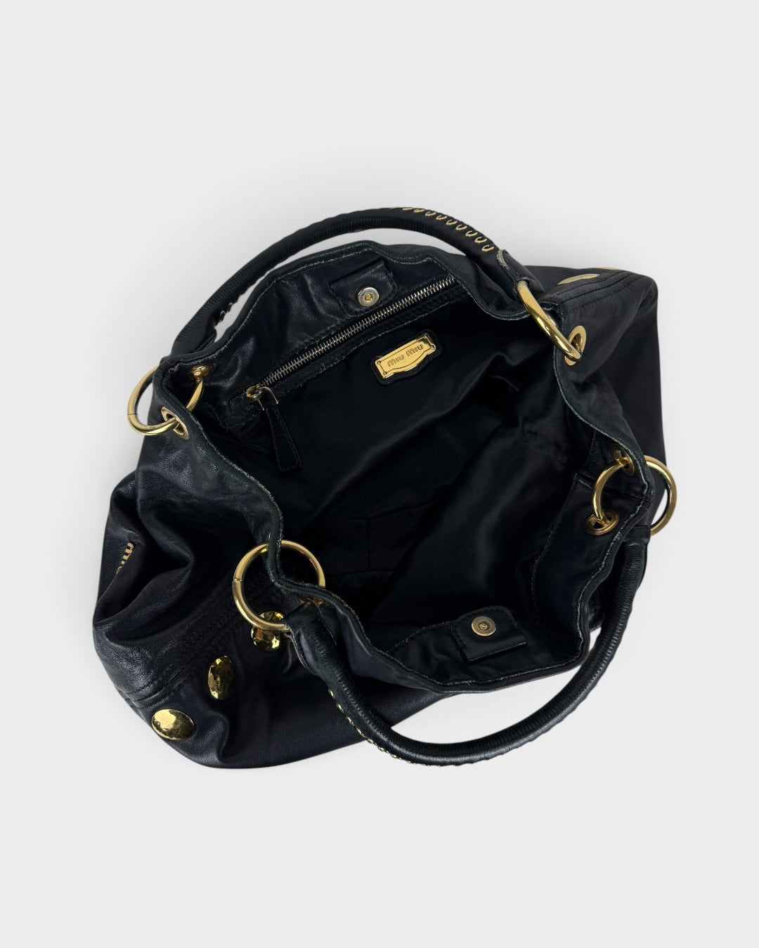 2010s Miu Miu Black Leather Studded Bucket Bag | O/S, Multicoloured