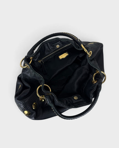 2010s Miu Miu Black Leather Studded Bucket Bag | O/S, Multicoloured