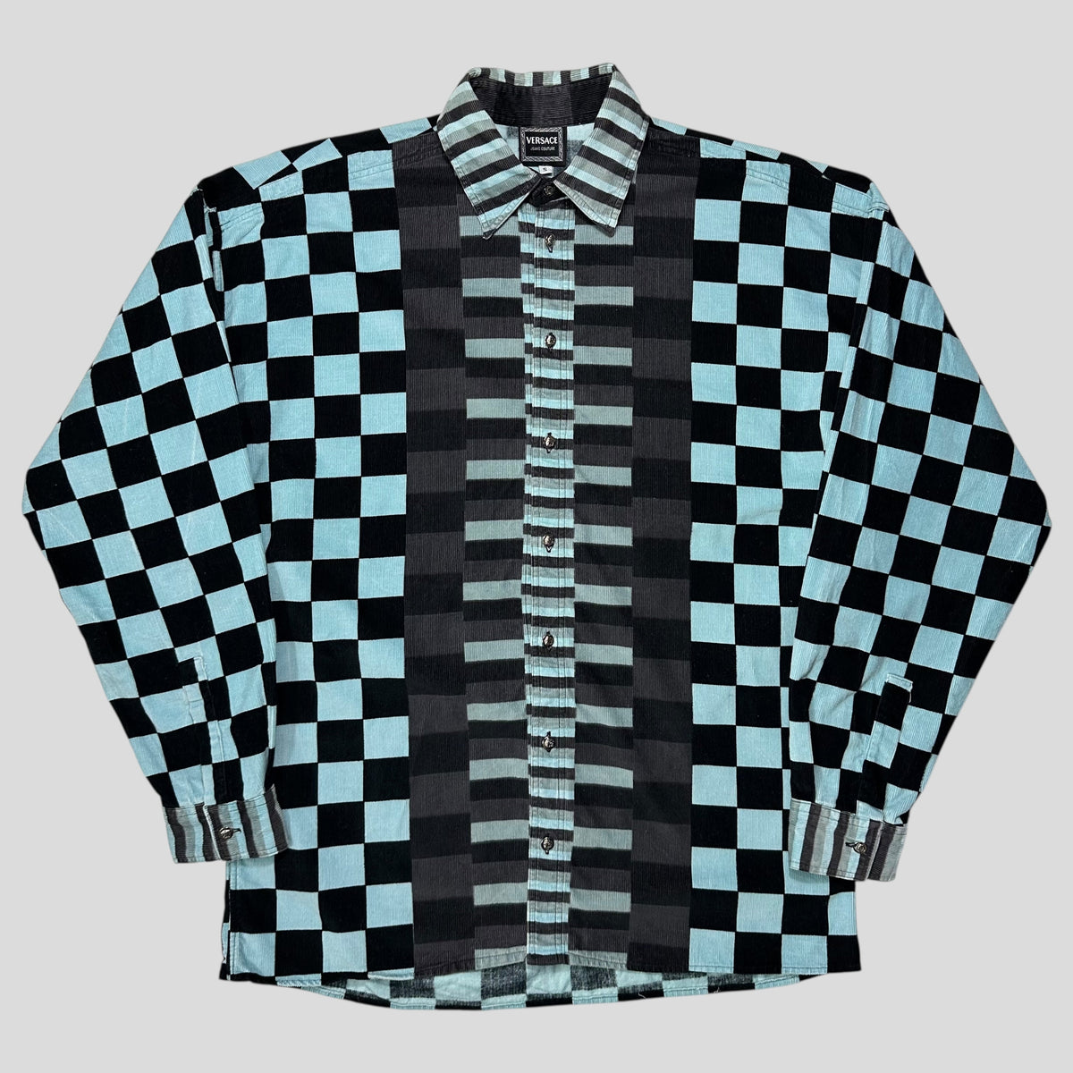 Versace VJC 90’s Baby Blue Checkered Corduroy Medusa Shirt - S (M/L)