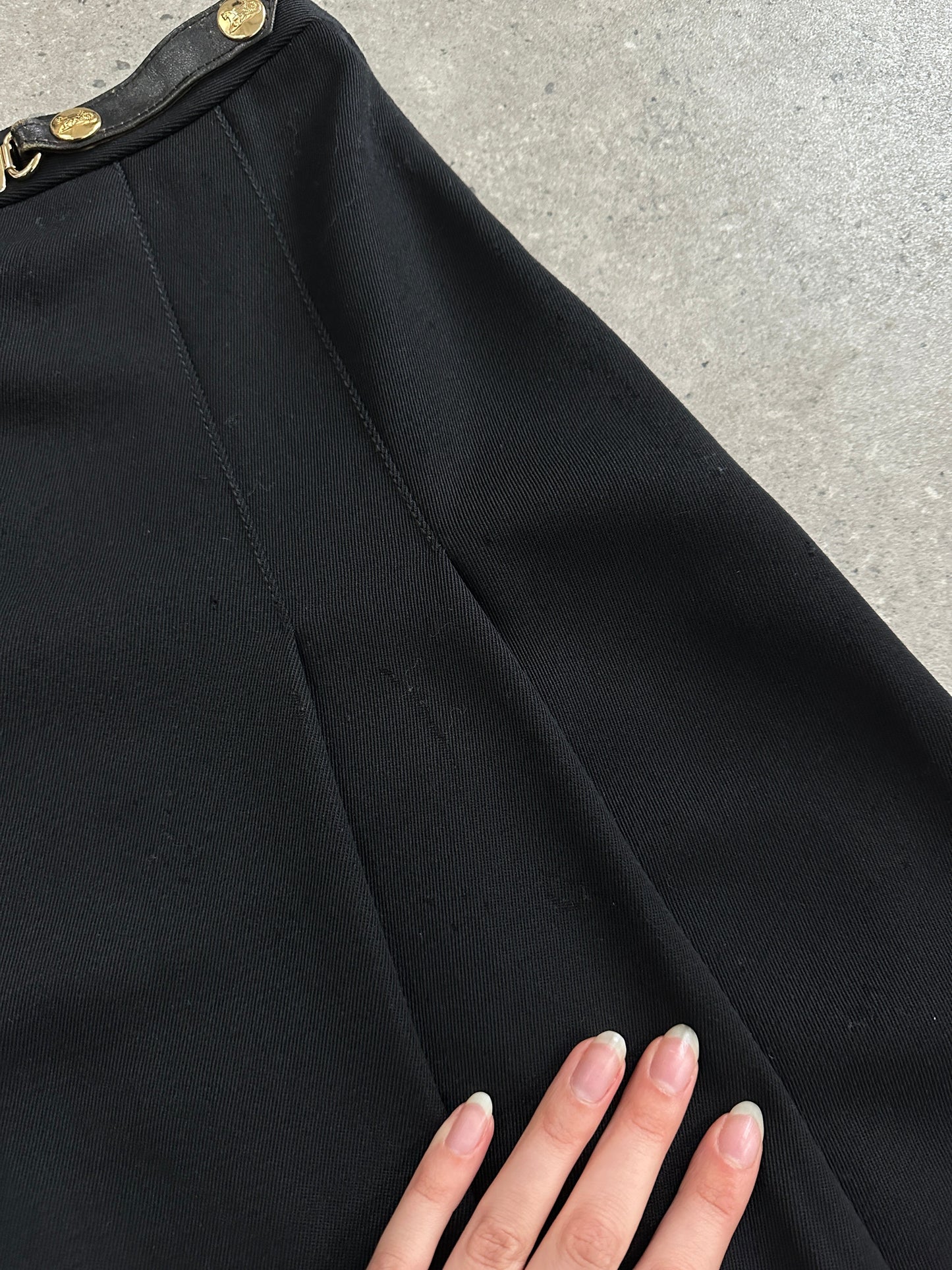 Celine 1980s Pure Wool Logo Hardware Pleated Skirt - W24